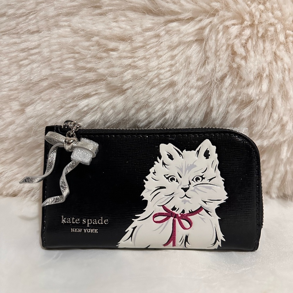 Kate Spade Whiskers black saffiano small bifold wallet